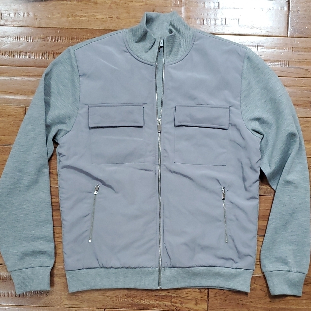 Reiss Sainter Shelby Two-Tone Gray Zip-Up Bomber Sweater Jacket